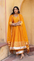 Pomcha Jaipur Amber Orange Taffeta Silk Anarkali Set
